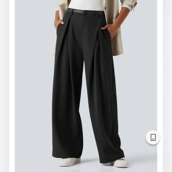 HALARA Pants - HALARA Black Wide-Leg Pleated Trousers with Belt